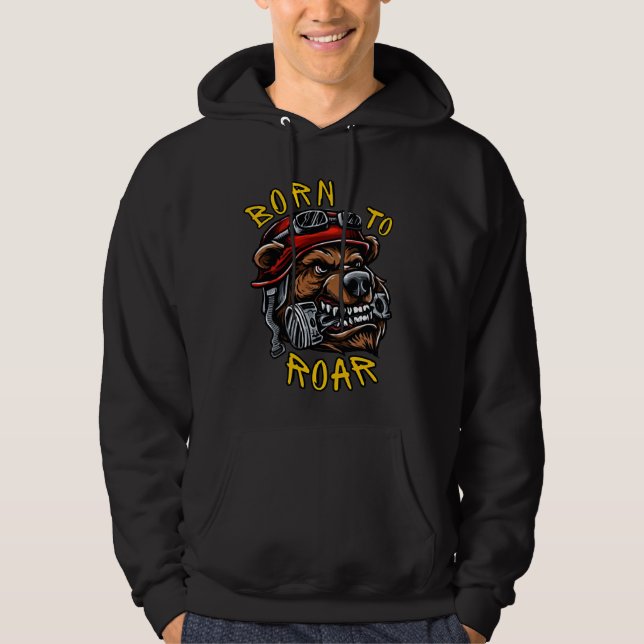 Born To Roar - Biker Bear Engine Piston Hoodie (Front)