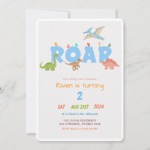 Born to Roar Dinosaur Cartoon 2nd Birthday Party Invitation