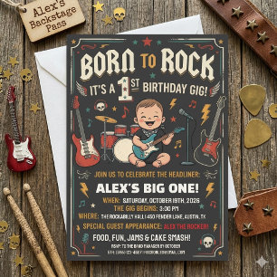 Born to Rock 1st Birthday Invitation Rock and Roll