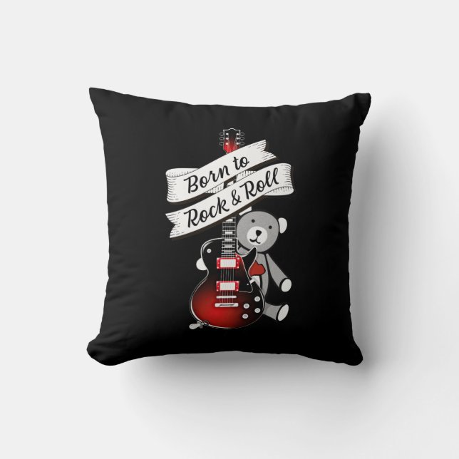 Born to Rock and Roll Baby Bear Kids Guitar Music  Cushion (Front)