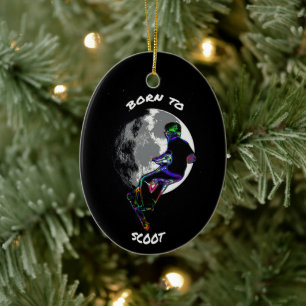 Born to Scoot- Scooter and Moon Ceramic Ornament