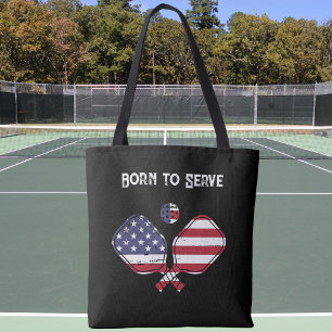 Born to Serve American Flag Pickleball  Tote Bag
