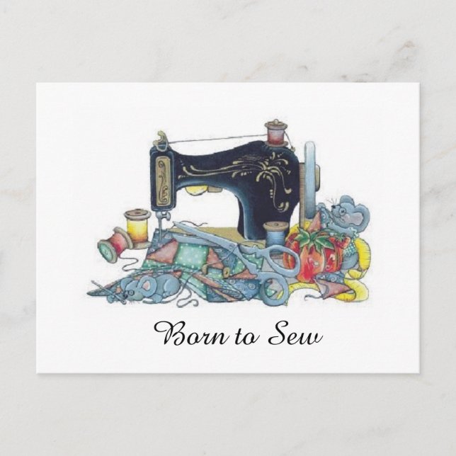 Born to Sew. Sewing Machine. Postcard (Front)
