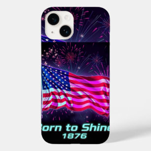 Born to Shine – 1776 Neon Glitch American Flag Pho Case-Mate iPhone 14 Case