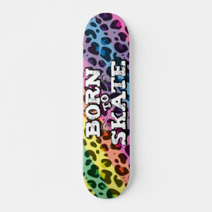 Born to skate colorful leopard graffiti wording skateboard