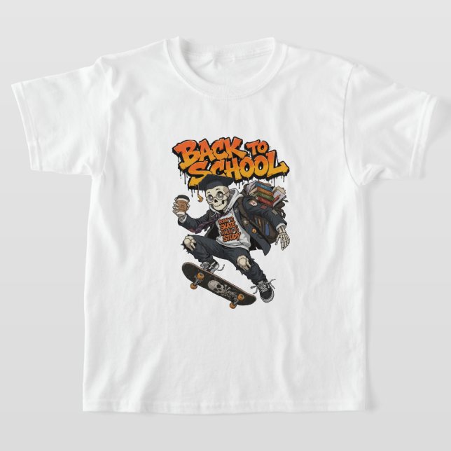 Born to Skate Forced to Study Funny Skeleton  T-Shirt (Laydown)