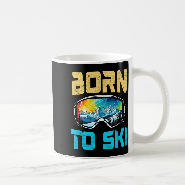 Born to ski funny skiing goggles mountain winter coffee mug (Right)