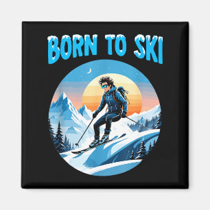 Born to ski funny skiing goggles mountain winter magnet
