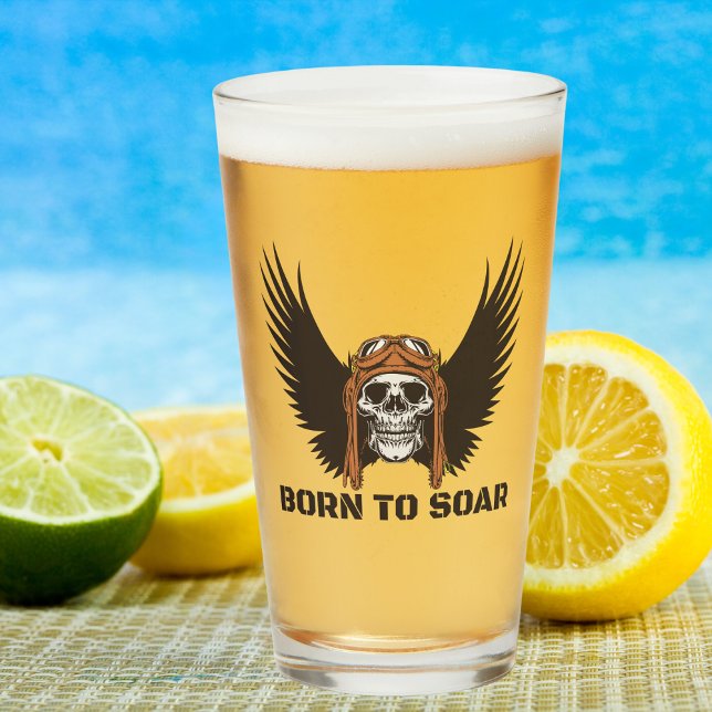 Born to Soar, Aviation, Aircraft,Pilot,Skull,Wings Glass (Creator Uploaded)