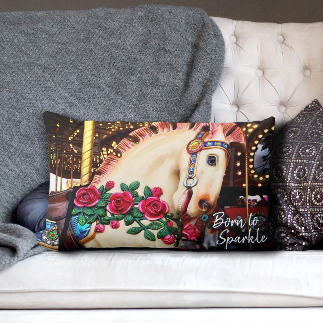 Born to Sparkle Carousel Horse Red Roses Photo Lumbar Cushion (Creator Uploaded)