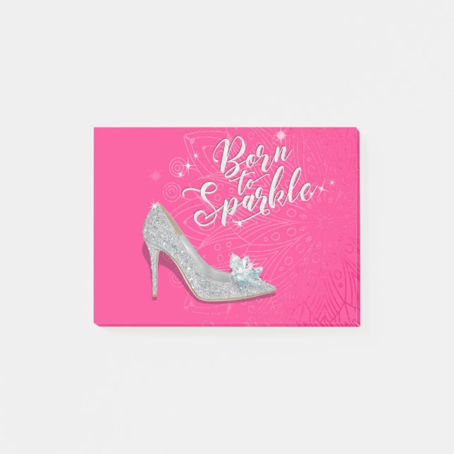 Born to Sparkle Cinderella Slipper Shoe Glitter Post-it Notes (Front)