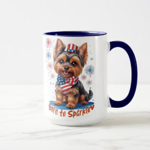 Born to Sparkle – Cute Patriotic Yorkie 4th of Jul Mug