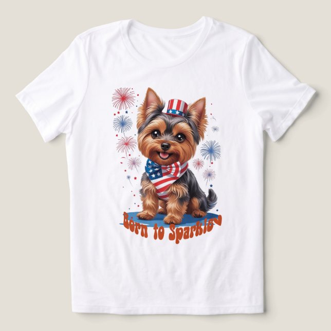 Born to Sparkle – Cute Yorkie 4th of July Patrioti Tri-Blend Shirt (Design Front)