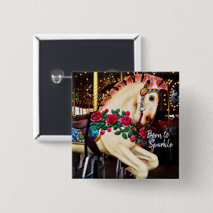 Born to Sparkle Quote Carousel Horse Photography 15 Cm Square Badge