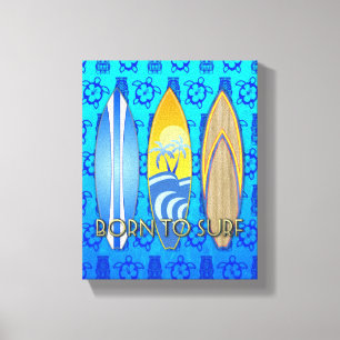 Born To Surf Blue Tiki Canvas Print