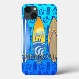 Born To Surf Blue Tiki iPhone 13 Case