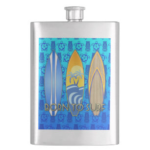 Born To Surf Blue Tiki Hip Flask