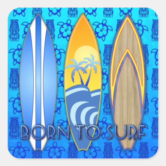 Born To Surf Square Sticker (Front)