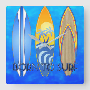 Born To Surf Surfing Square Wall Clock