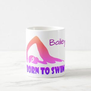Born to swim, freestyle swimmer, personalised coffee mug