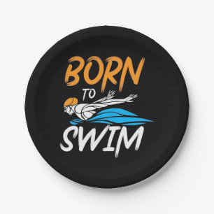 Born To Swim Paper Plate