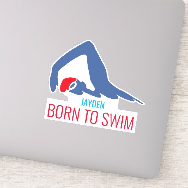 Born to swim, swimmer with red cap, personalised (Detail)