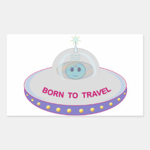 Born to travel cute alien & flying saucer rectangular sticker
