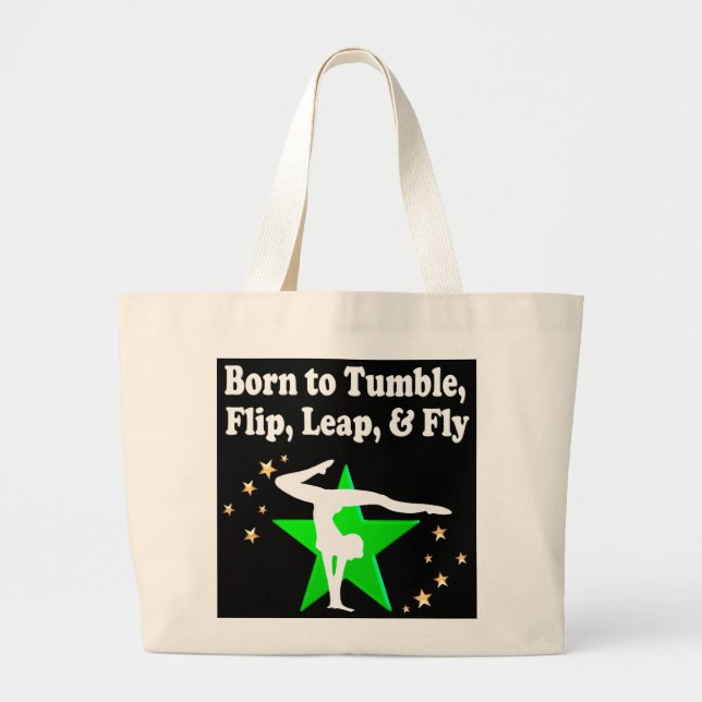 BORN TO TUMBLE GYMNASTICS DESIGN LARGE TOTE BAG (Front)
