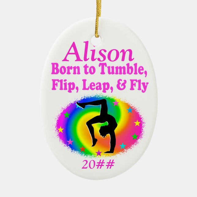 BORN TO TUMBLE PERSONALIZED GYMNAST ORNAMENT (Front)