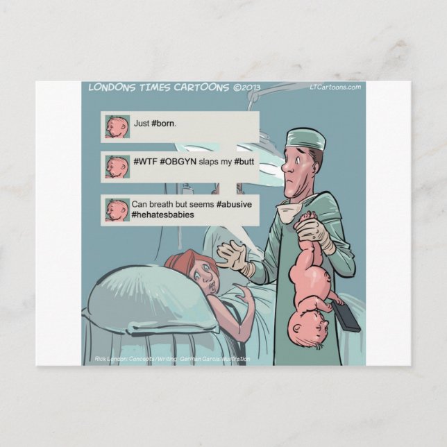 Born To Tweet Funny Cartoon Postcard (Front)