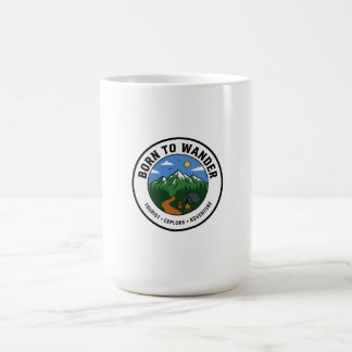 Born to Wander Mountain Adventure Camp Badge Coffee Mug