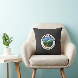 Born to Wander Mountain Adventure Camp Badge Cushion