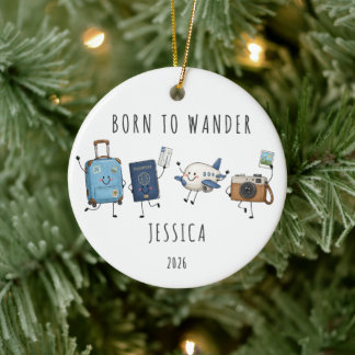 Born to Wander Personalised Travel Ceramic Tree Decoration
