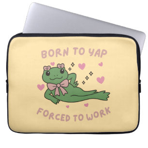 Born to Yap Forced to Work Funny Frog Coworker Laptop Sleeve