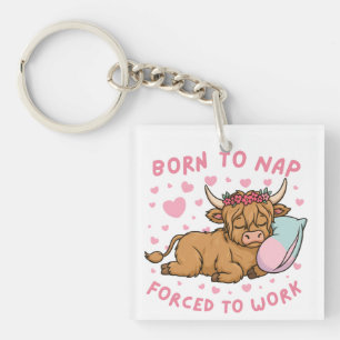 Born to Yap Forced to Work Funny Highland Cow Meme Key Ring