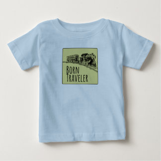 Born Traveller Train Illustration Yellow Backgroun Baby T-Shirt