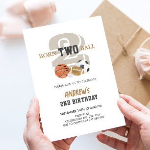 Born Two Ball Birthday Boy 2nd Birthday Invitation