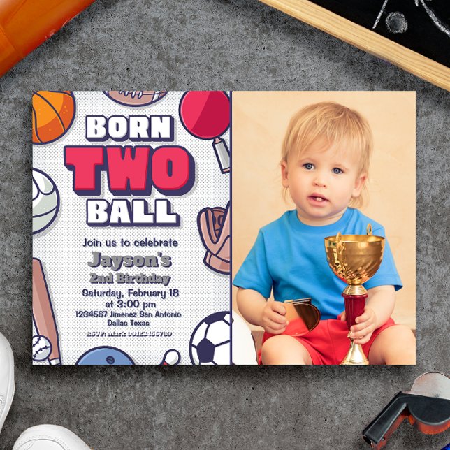 Born Two Ball Invitation with Photo (Born Two Ball Landscape Invitation with Photo Picture)