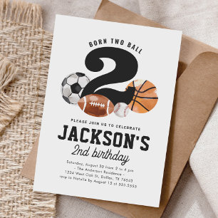 Born Two Ball Sports 2nd Birthday Invitation