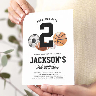 Born Two Ball Sports 2nd Birthday Invitation