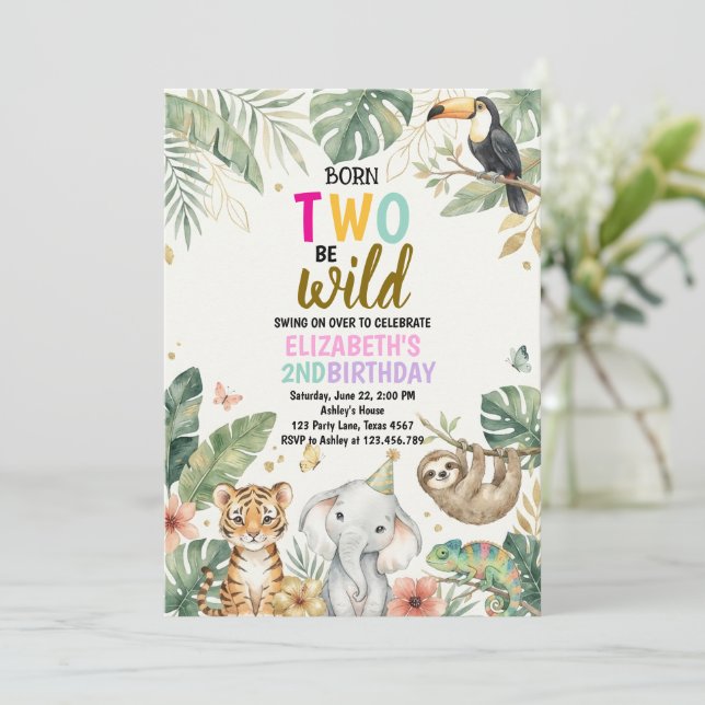 Born Two be Wild Birthday Invitation 2nd Birthday (Standing Front)