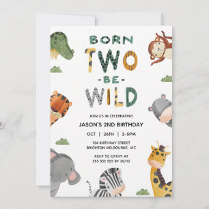 Born Two Be Wild Safari 2nd Birthday Invitation