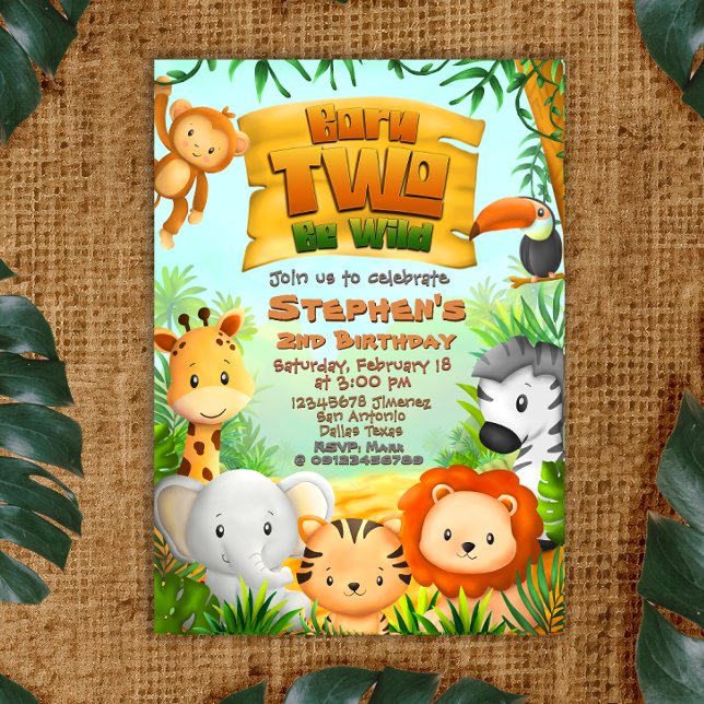 Born Two Be Wild - Safari 2nd Birthday Invitation (Born Two Be Wild - Safari 2nd Birthday Invitation)