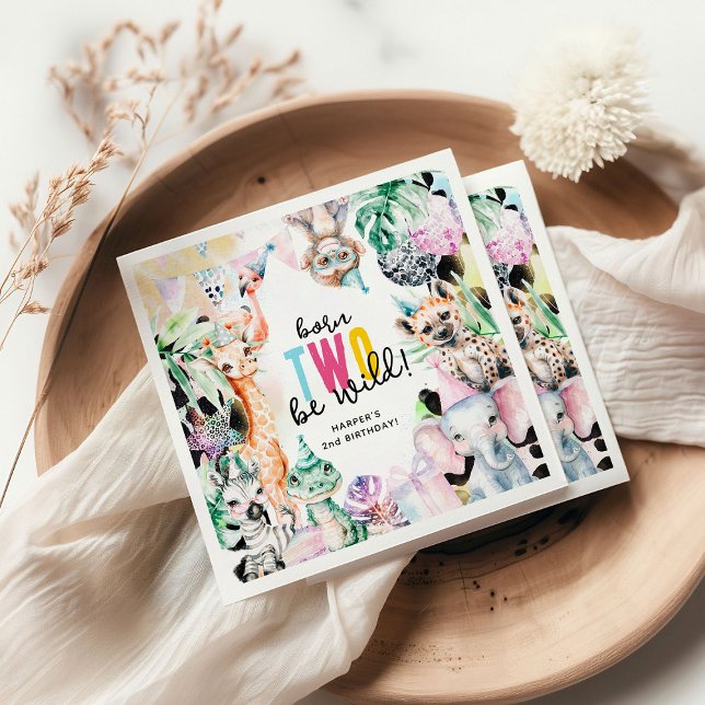 Born TWO be Wild Safari Animals 2nd Birthday Napkin (Creator Uploaded)