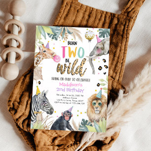 Born Two Be Wild Safari Girl 2nd Birthday Invitation