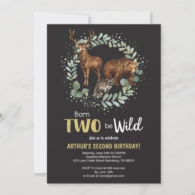 Born Two Be Wild Woodland Birthday Invitation Boys (Front)