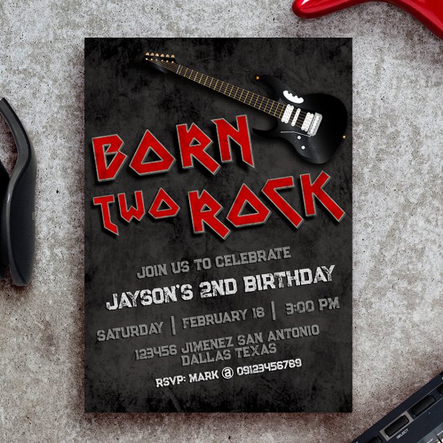 Born Two Rock - 2nd Birthday Invitation (Born Two Rock - Boy 2nd Birthday Invitation)