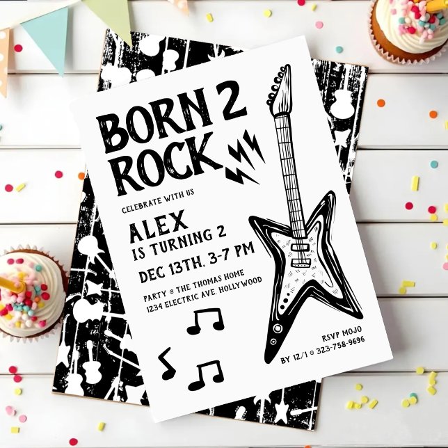 Born Two Rock & Roll Guitar 2nd Birthday Invitation (Creator Uploaded)