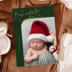 Born Under Mistletoe Green Birth Announcement