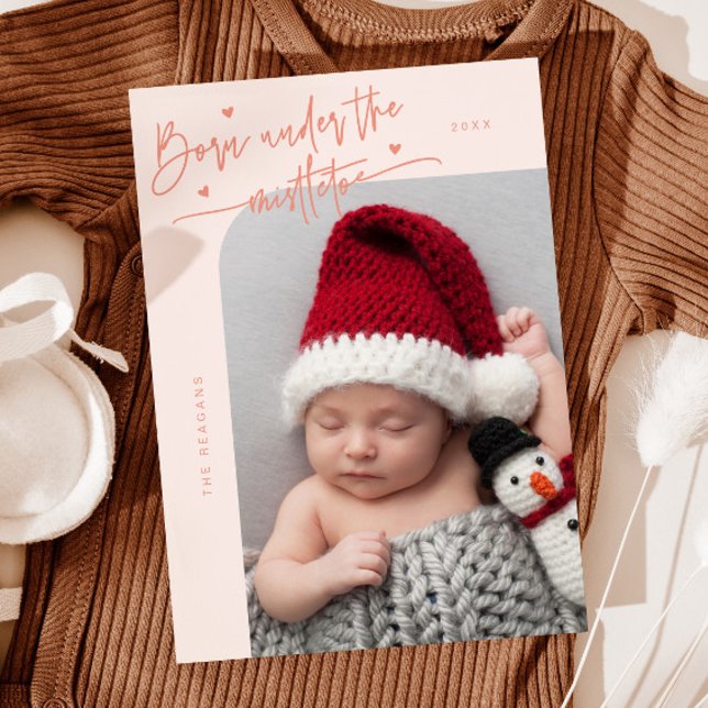 Born Under Mistletoe Peach Birth Announcement (Creator Uploaded)